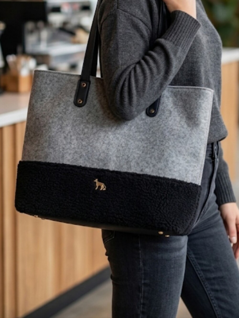 Emma Fox Gray and Black Two-Tone Tote